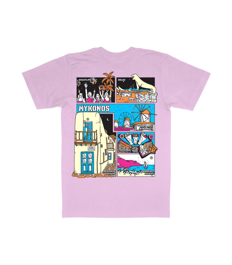 Mykonos Colorful City Graphic T-Shirt