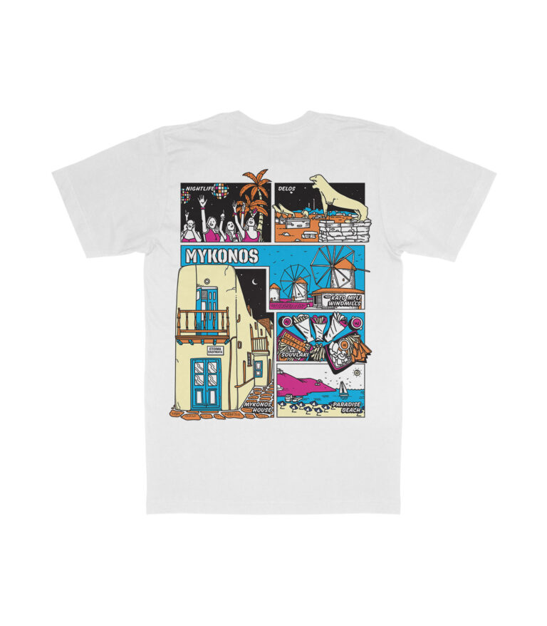 Mykonos Colorful City Graphic T-Shirt