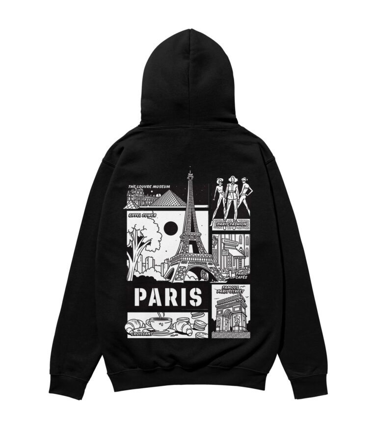 Paris Black & White City Heavyweight Organic Hoodie