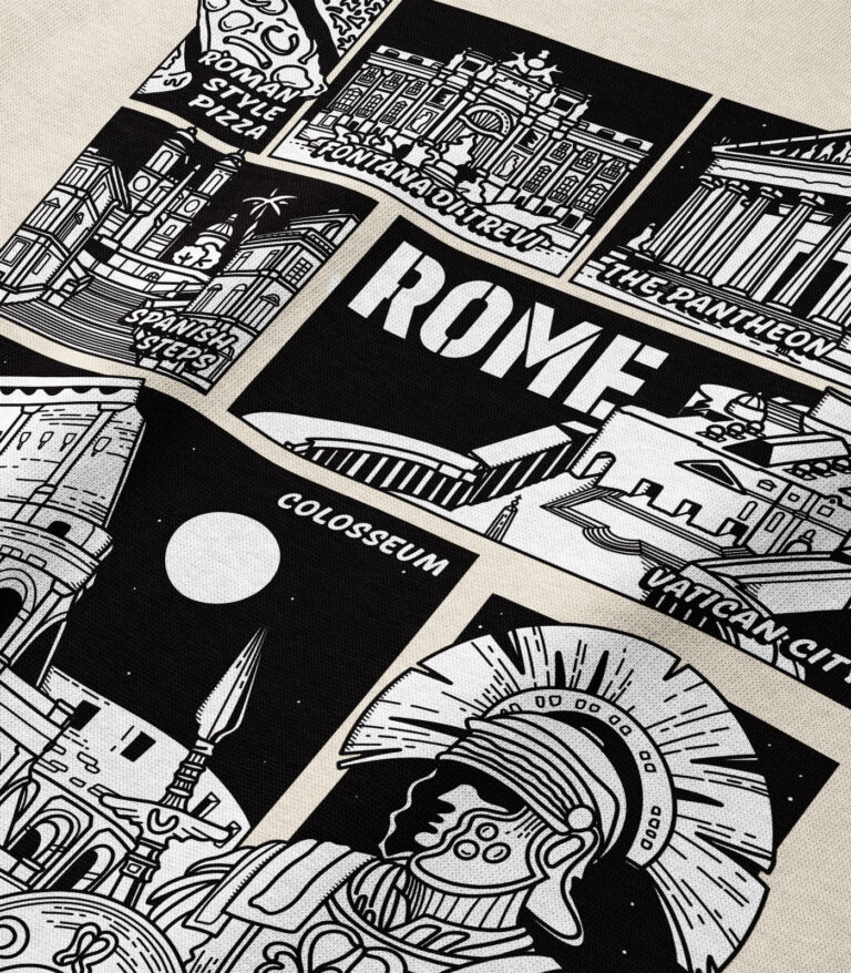 Rome Black & White City Heavyweight Organic Hoodie