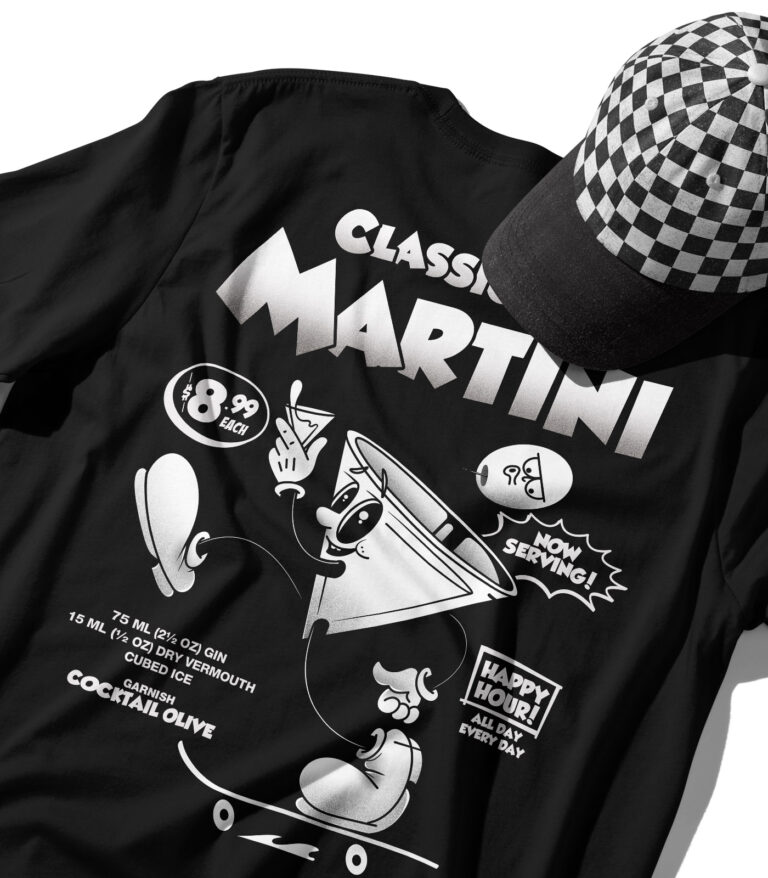 Classic Gin Martini Black & White Organic Heavyweight T-Shirt
