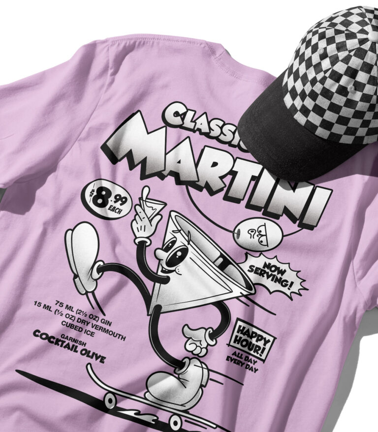 Classic Gin Martini Black & White Organic Heavyweight T-Shirt