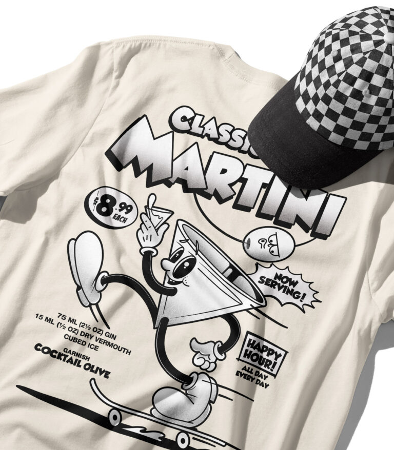 Classic Gin Martini Black & White Organic Heavyweight T-Shirt