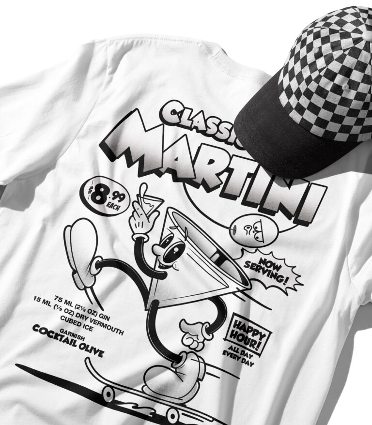 Classic Gin Martini Black & White Organic Heavyweight T-Shirt