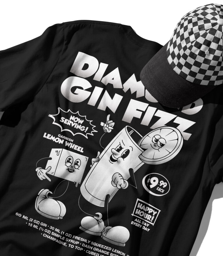 Diamond Gin Fizz Black & White Organic Heavyweight T-Shirt