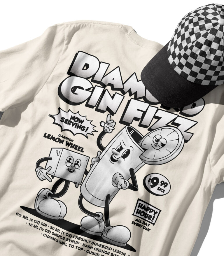 Diamond Gin Fizz Black & White Organic Heavyweight T-Shirt