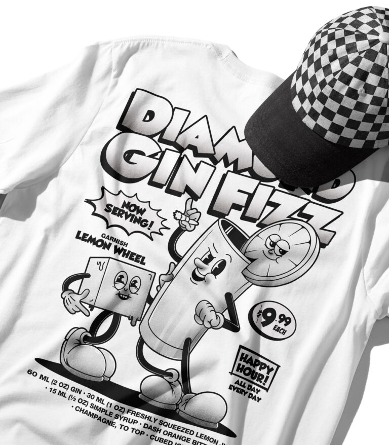 Diamond Gin Fizz Black & White Organic Heavyweight T-Shirt