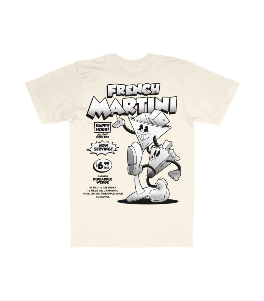 French Martini Black & White Organic Heavyweight T-Shirt - Image 4