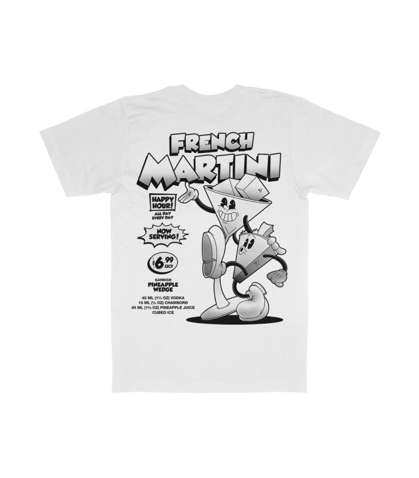 French Martini Black & White Organic Heavyweight T-Shirt - Image 7
