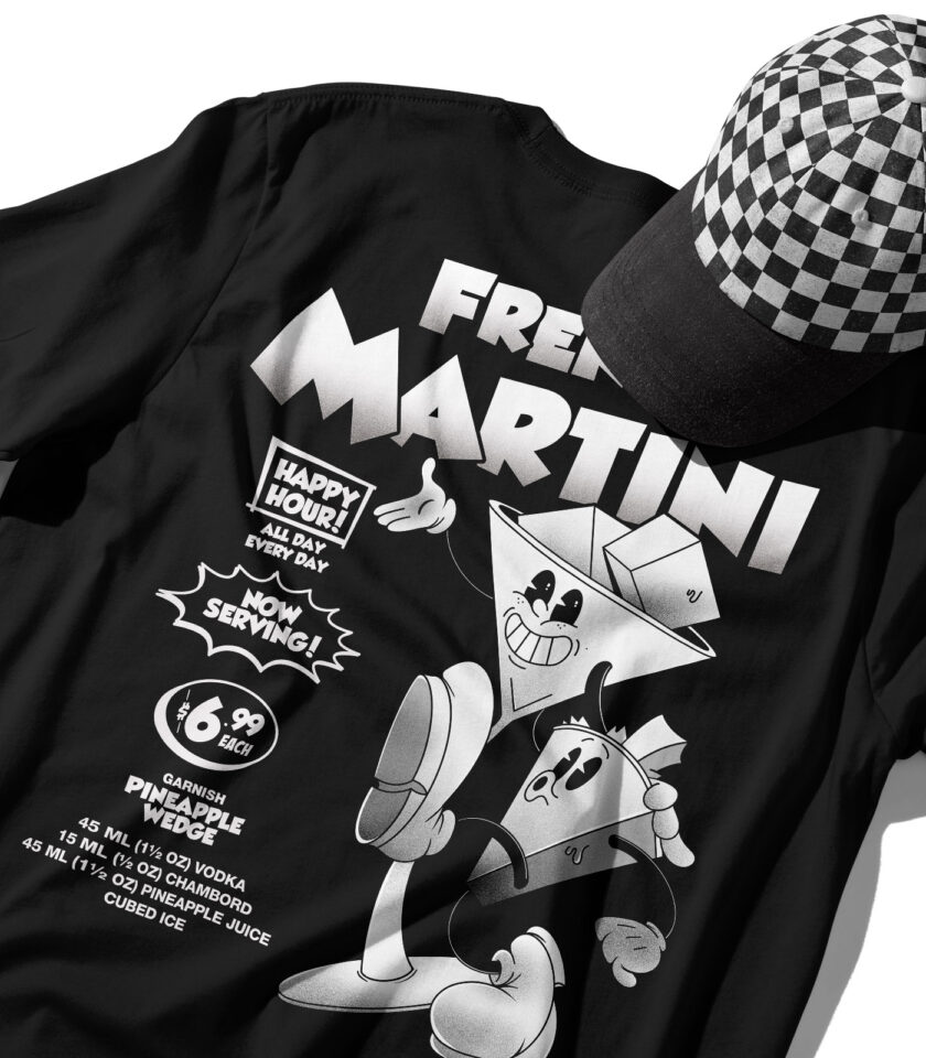 French Martini Black & White Organic Heavyweight T-Shirt - Image 3