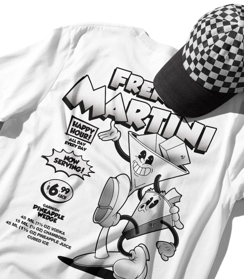 French Martini Black & White Organic Heavyweight T-Shirt - Image 9