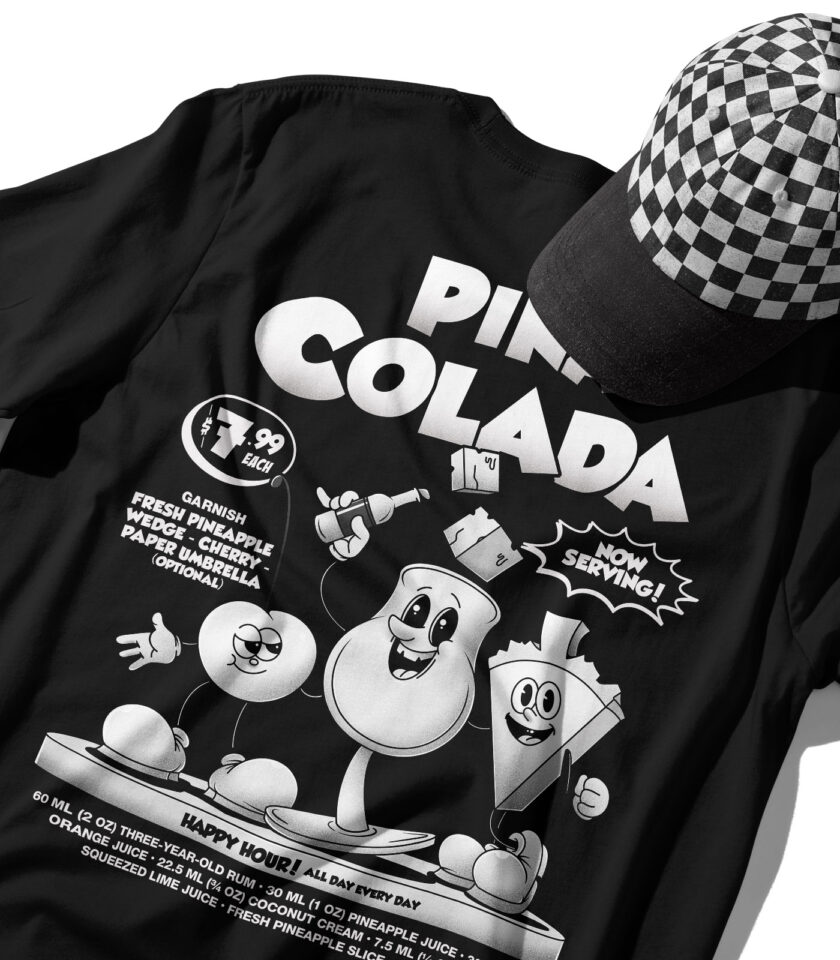 Piña Colada Black & White Organic Heavyweight T-Shirt - Image 3